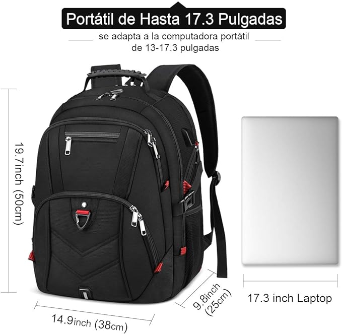 A Mochila Laptop Mochila para Portátil de 17 Pulgadas con Puerto de Carga USB Impermeable al Aire Libre Mochila de 45L Mochila Antirrobo Mochilas de Negocios Mochila de Viaje Grande para Hombres Mujeres.