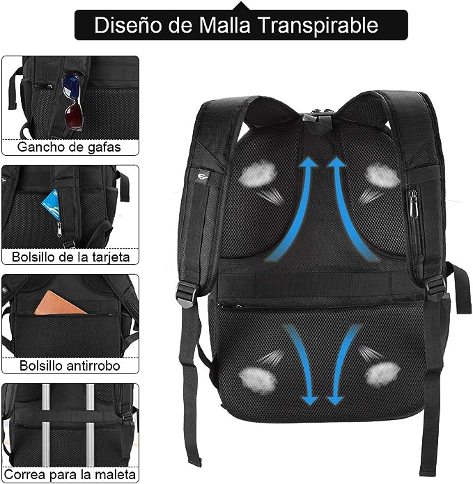 A Mochila Laptop Mochila para Portátil de 17 Pulgadas con Puerto de Carga USB Impermeable al Aire Libre Mochila de 45L Mochila Antirrobo Mochilas de Negocios Mochila de Viaje Grande para Hombres Mujeres.