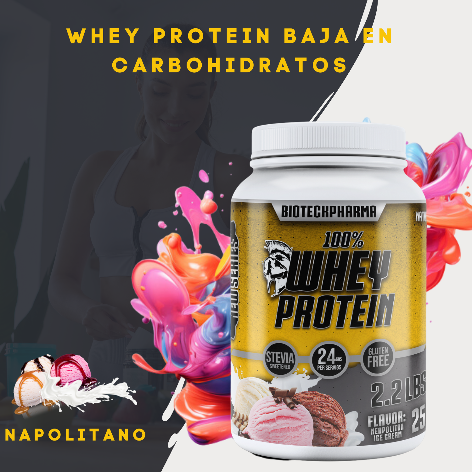 BIOTECKPHARMA| 100% Whey Protein  Sabor Napolitano  2.20 lbs | 1000 grs.