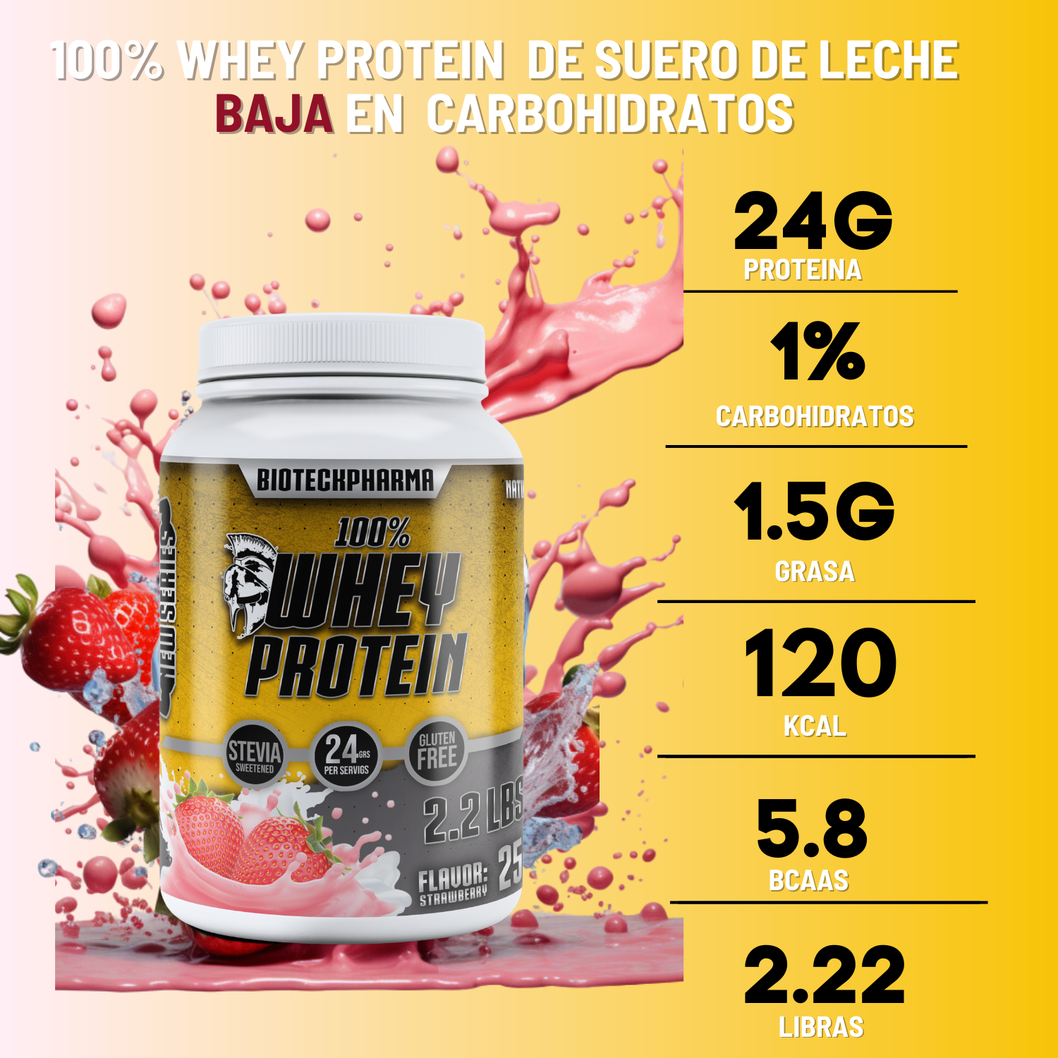 BIOTECKPHARMA| 100% Whey Protein  Sabor Napolitano  2.20 lbs | 1000 grs.