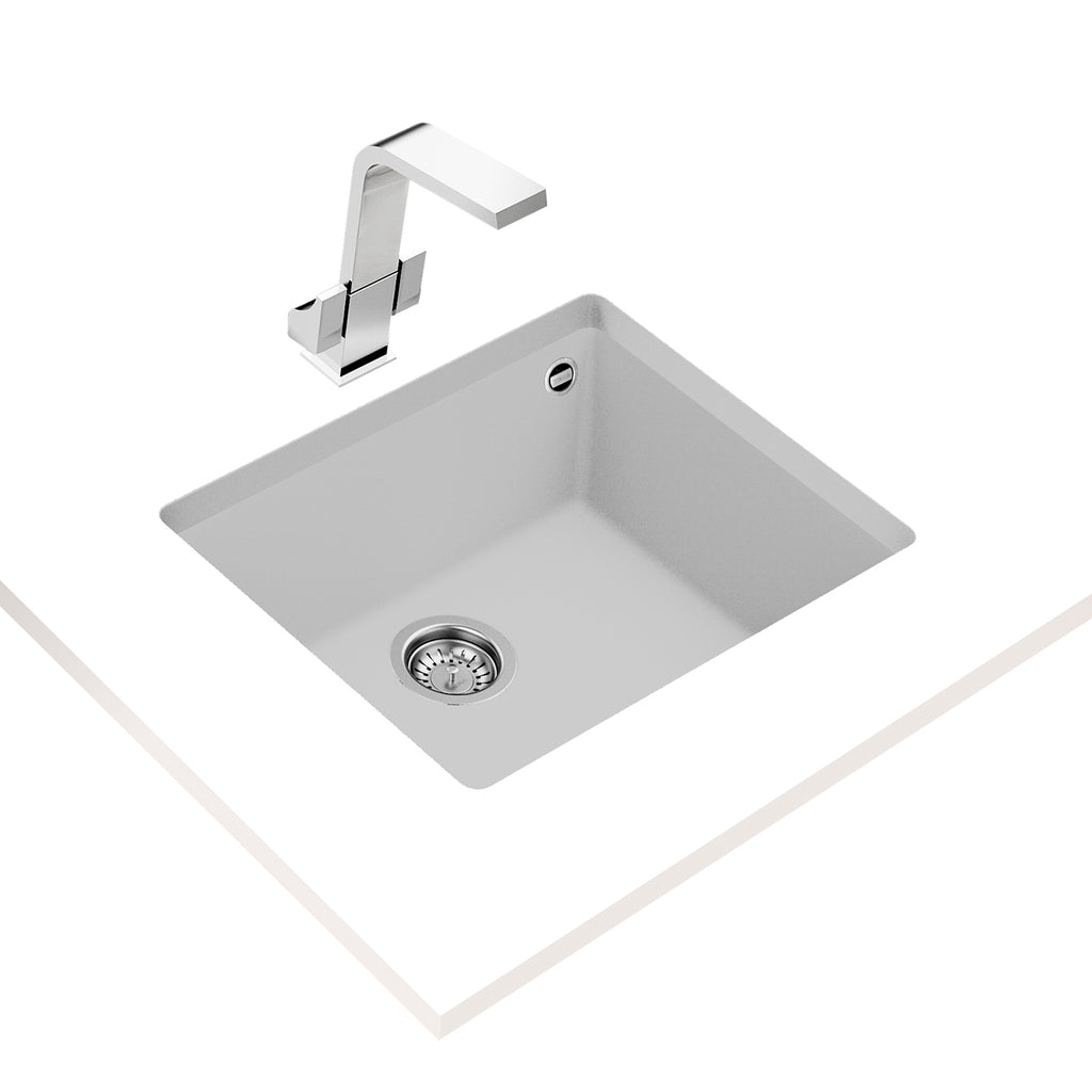 TARJA / FREGADERO TEKA SQUARE 50.40 TG W TEGRANITE+ PARA SUBMONTAR DE 54 CM (21 PULGADAS) CON UNA CUBETA COLOR BLANCO.