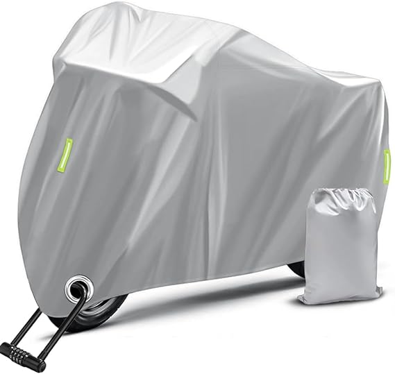 HIFILUZ Cubierta Impermeable para Motocicletas Funda De Protección Solar para Motocicletas A Prueba De Agua Protección contra el Polvo, UV, Escombros, Lluvia y Clima (XXL Plata).
