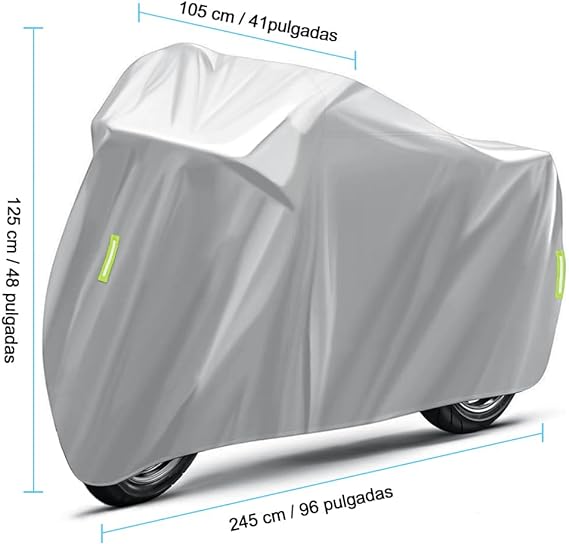 HIFILUZ Cubierta Impermeable para Motocicletas Funda De Protección Solar para Motocicletas A Prueba De Agua Protección contra el Polvo, UV, Escombros, Lluvia y Clima (XXL Plata).