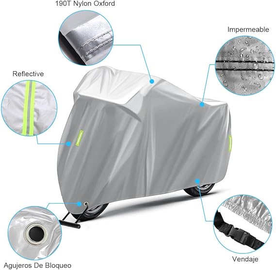 HIFILUZ Cubierta Impermeable para Motocicletas Funda De Protección Solar para Motocicletas A Prueba De Agua Protección contra el Polvo, UV, Escombros, Lluvia y Clima (XXL Plata).
