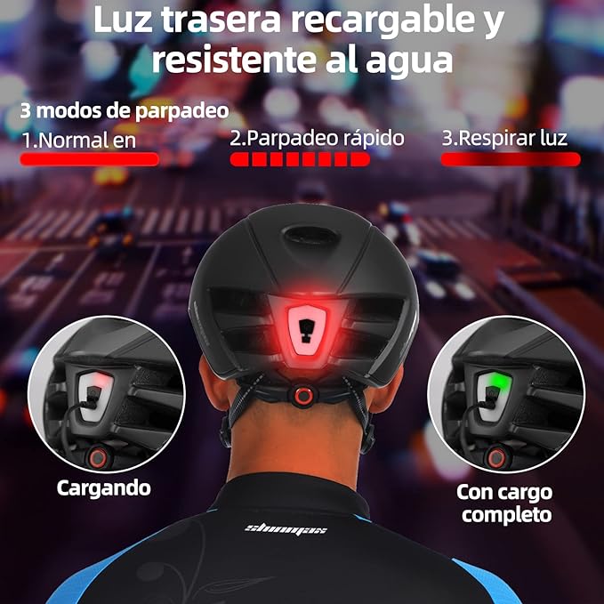 Casco bicicleta,Shinmax Casco para bicicleta adultos,certificado por Cpsc con luz de carga USB y gafas magnéticas desmontables, protección UV y correas de ajuste reflectantes y bolsa de transporte Casco Bicicleta Montaña/carretera Casco Bici SM-T88.