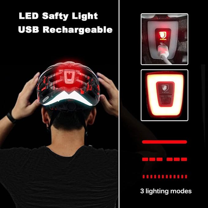 Shinmax Casco Bicicleta con Luz Carga USB y Visera Magnéticas Desmontables Protección UV y Bolsa Transporte 