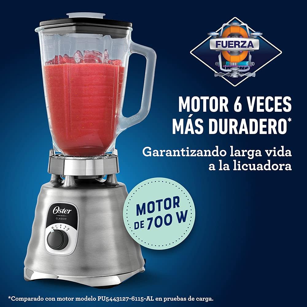 Licuadora clásica cromada 3 velocidades con accesorios oster.