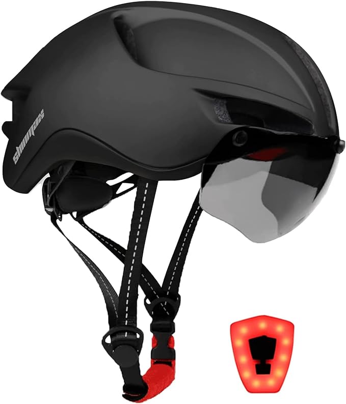 Casco bicicleta,Shinmax Casco para bicicleta adultos,certificado por Cpsc con luz de carga USB y gafas magnéticas desmontables, protección UV y correas de ajuste reflectantes y bolsa de transporte Casco Bicicleta Montaña/carretera Casco Bici SM-T88.