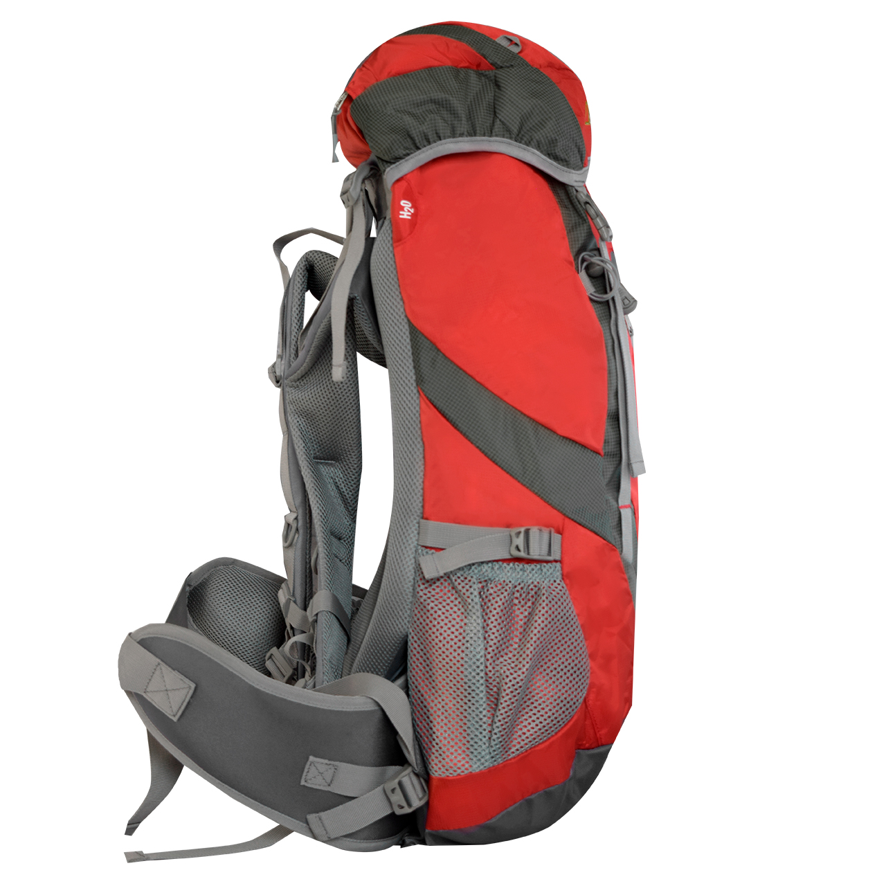 Mochila para montaña Nat Geo, Everest 55 L con silbato negro S.O.S., MNG255, rojo con gris.