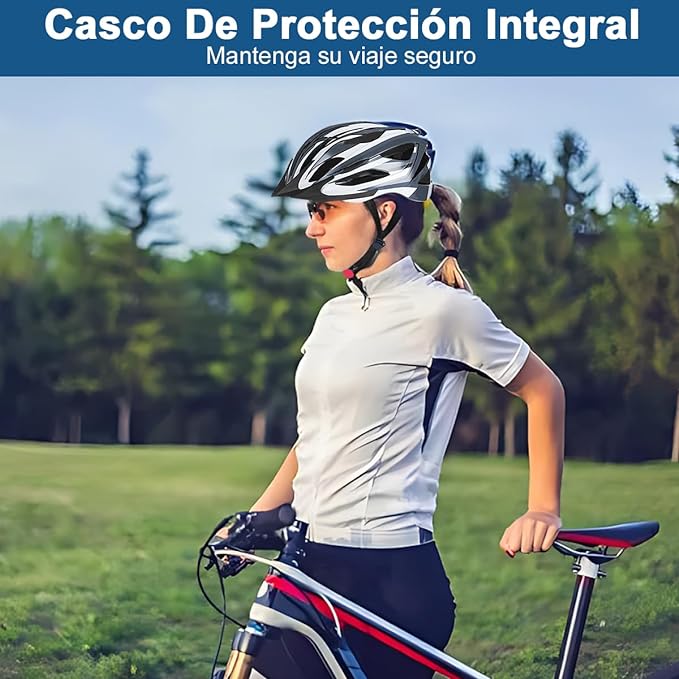 Casco Bicicleta Casco Ciclismo Ultraligero Bicycle Helmet con Luz Trasera LED, Integral Casco Bicicleta de Montaña Carretera Motocicleta para Viajero Urbano Adulto Jóven Hombre Mujer, Tamaño Ajustable.