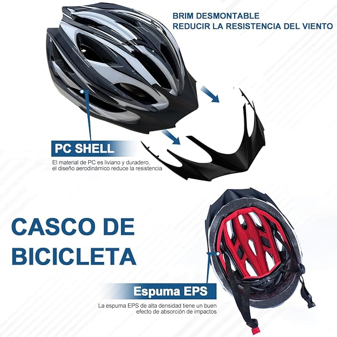 Casco Bicicleta Casco Ciclismo Ultraligero Bicycle Helmet con Luz Trasera LED, Integral Casco Bicicleta de Montaña Carretera Motocicleta para Viajero Urbano Adulto Jóven Hombre Mujer, Tamaño Ajustable.