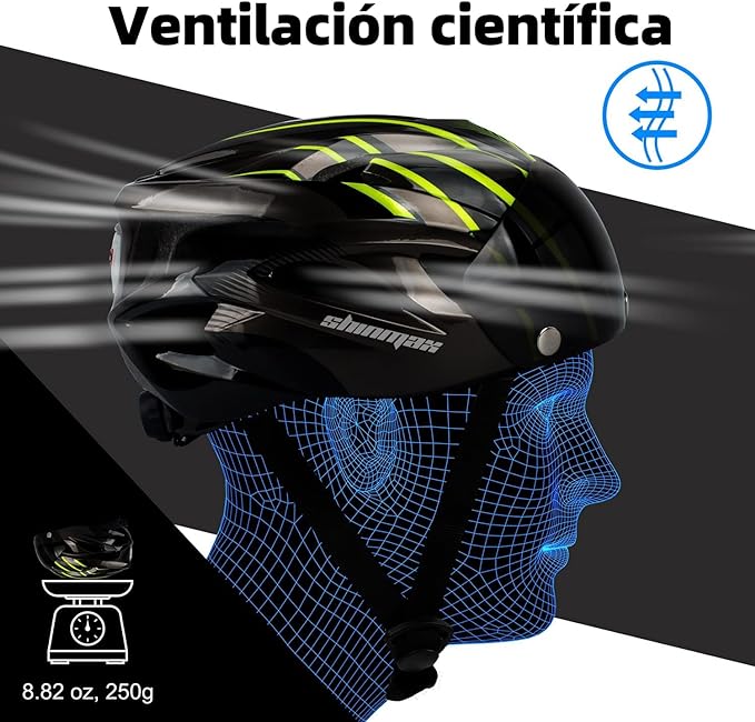 Shinmax Casco bicicleta, Casco para Bicicleta con gafas extraíbles y luz trasera LED, casco bicicleta de carretera especializado, casco bicicleta montaña ajustable/ligero ultraligero para hombres y mujeres casco ciclismo SM-T13.