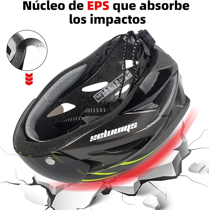 Shinmax Casco bicicleta, Casco para Bicicleta con gafas extraíbles y luz trasera LED, casco bicicleta de carretera especializado, casco bicicleta montaña ajustable/ligero ultraligero para hombres y mujeres casco ciclismo SM-T13.