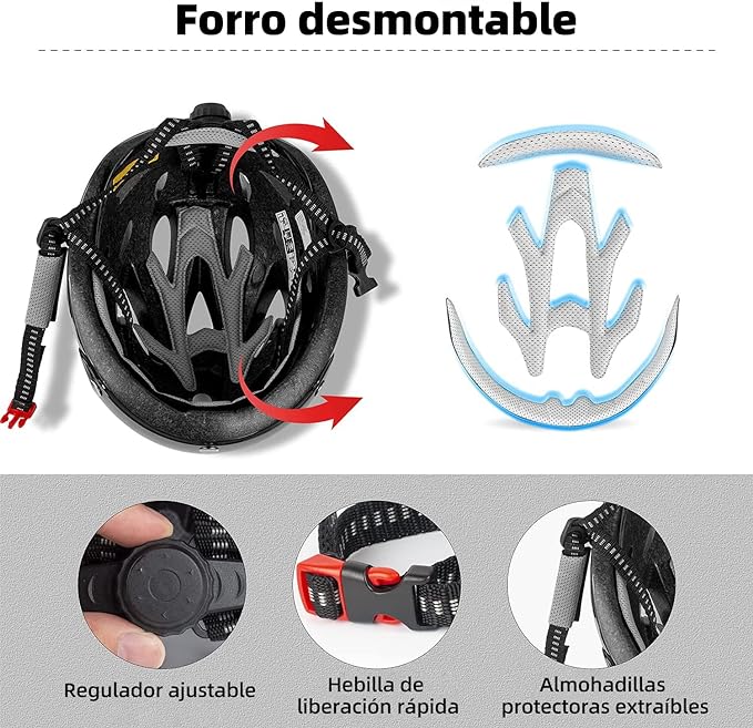 Shinmax Casco bicicleta, Casco para Bicicleta con gafas extraíbles y luz trasera LED, casco bicicleta de carretera especializado, casco bicicleta montaña ajustable/ligero ultraligero para hombres y mujeres casco ciclismo SM-T13.