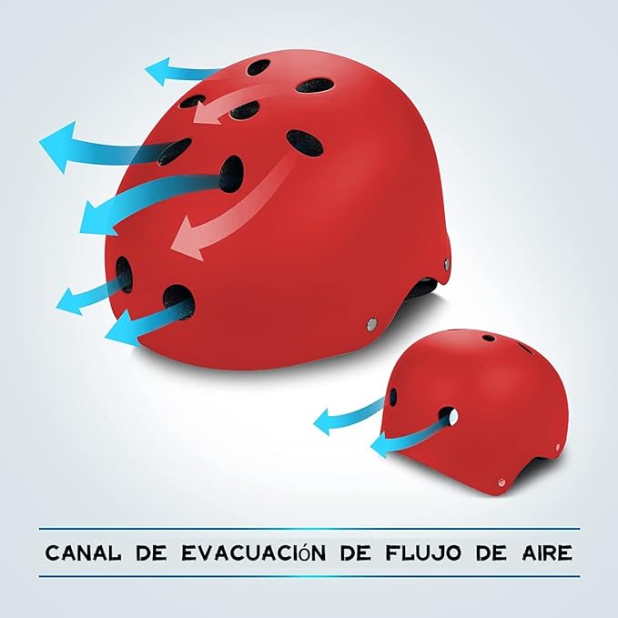 Protecciones Patines Para Bicicleta Niño, Niños Ciclismo Rodillo Patinaje Rodilla, Rodilleras + Muñequeras + Casco de Patinaje de Niños – Roja/Tamaño Ajustable (50-60CM), Apto Para Monopatín, Ciclismo, Mini Bike Riding Y Otros Deportes Extremos.