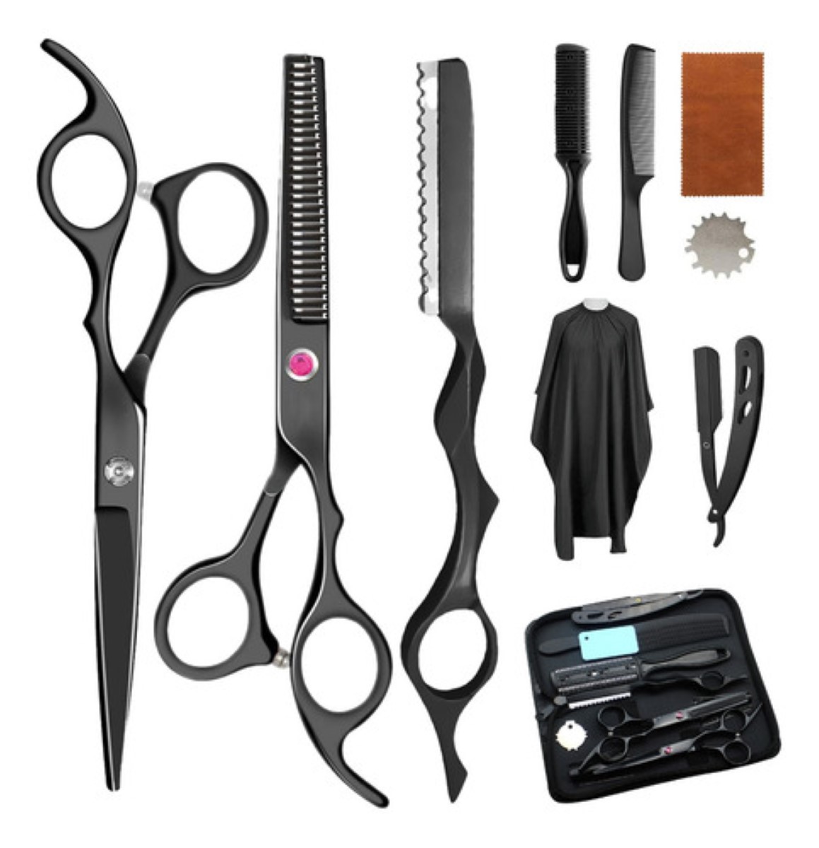 Juego De Tijeras Para Cortar Cabello Profesional Barbero 10 negro