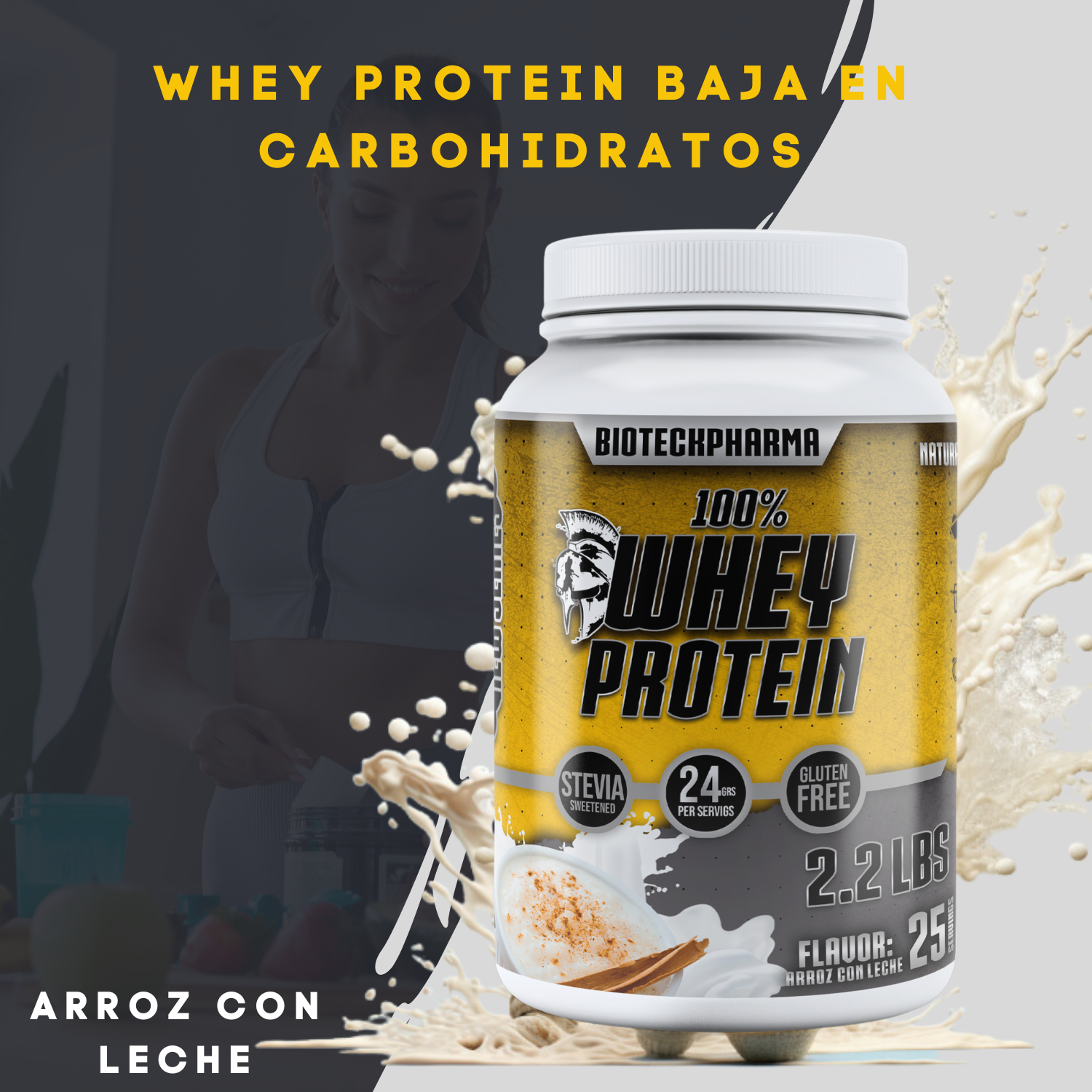 BIOTECKPHARMA| 100% Whey Protein Sabor Arroz con Leche 2.20 lbs | 1000 grs.	