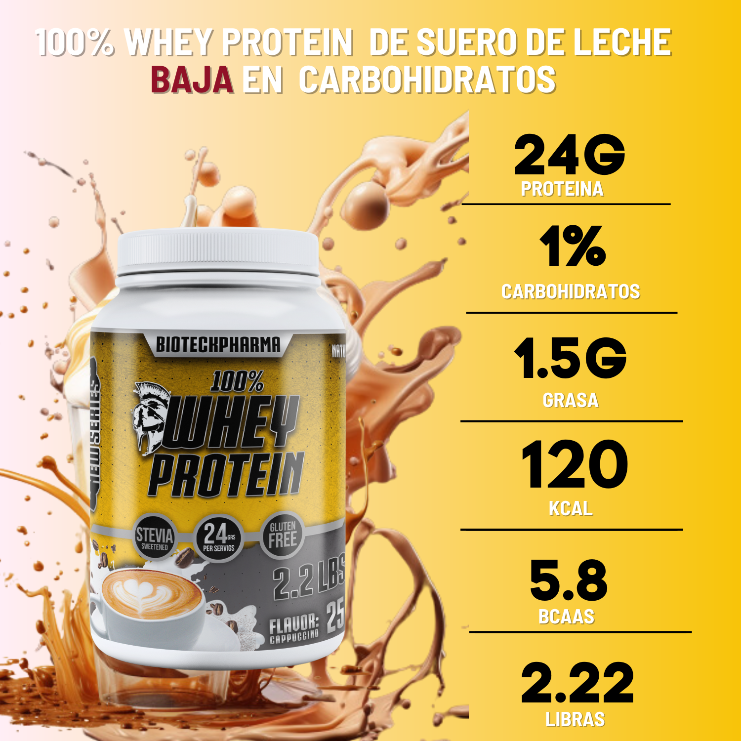 BIOTECKPHARMA| 100% Whey Protein Sabor Capuccino 2.20 lbs | 1000 grs.	