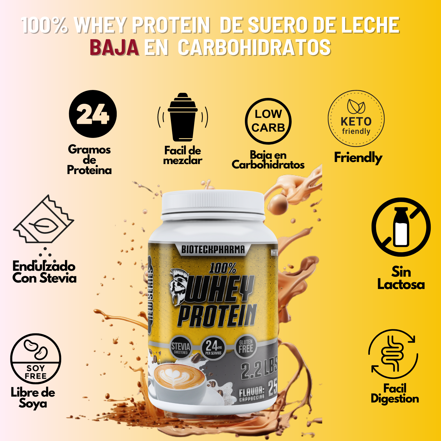 BIOTECKPHARMA| 100% Whey Protein Sabor Capuccino 2.20 lbs | 1000 grs.	