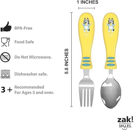 Zak Designs El juego de vajilla Bluey Kids incluye plato, tazón, vaso, botella de agua y vajilla de utensilios, 