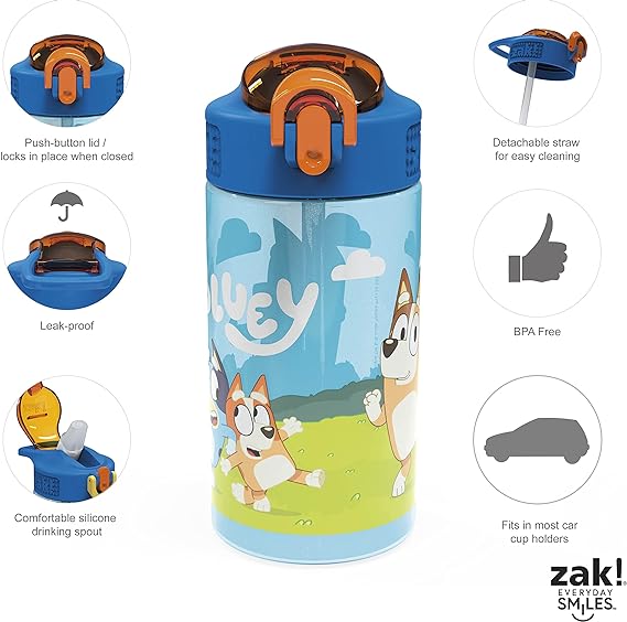 Zak Designs El juego de vajilla Bluey Kids incluye plato, tazón, vaso, botella de agua y vajilla de utensilios, 