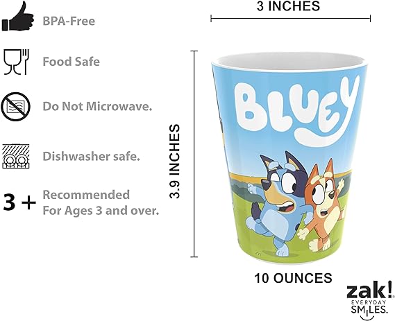 Zak Designs El juego de vajilla Bluey Kids incluye plato, tazón, vaso, botella de agua y vajilla de utensilios, 