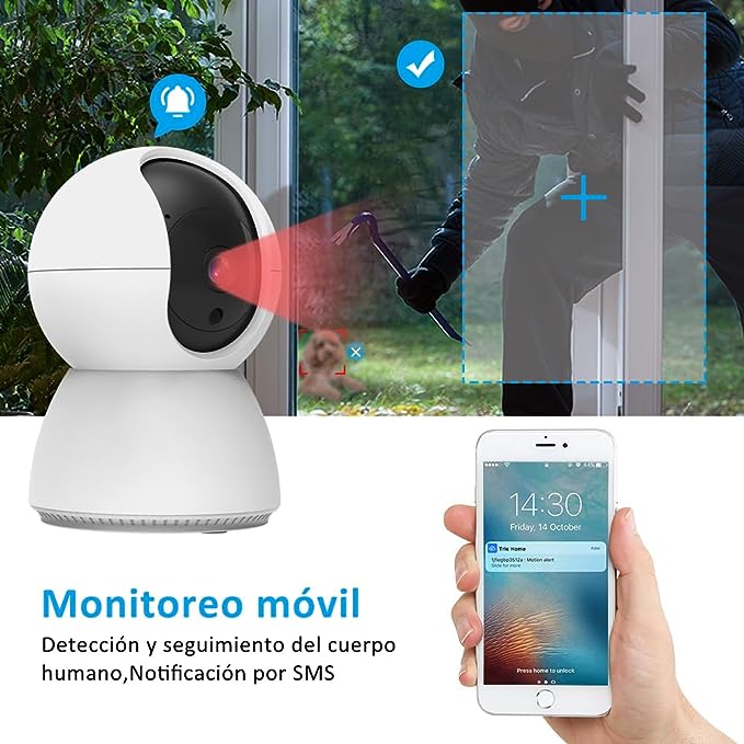 EASYTAO TV-628 Cámara de Seguridad Interior, 2K 3MP Cámara Alexa WiFi, iCSee O Tris Home App, Audio Bidireccional, Control Remoto, Detección de Movimiento, Visión Nocturna,Compatible con Alexa.