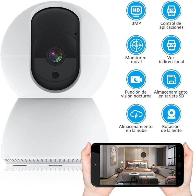 EASYTAO TV-628 Cámara de Seguridad Interior, 2K 3MP Cámara Alexa WiFi, iCSee O Tris Home App, Audio Bidireccional, Control Remoto, Detección de Movimiento, Visión Nocturna,Compatible con Alexa.