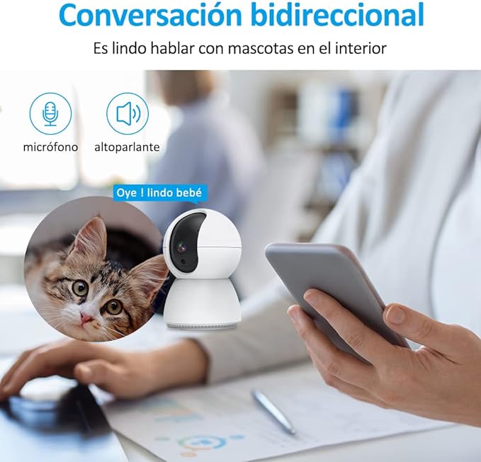 EASYTAO TV-628 Cámara de Seguridad Interior, 2K 3MP Cámara Alexa WiFi, iCSee O Tris Home App, Audio Bidireccional, Control Remoto, Detección de Movimiento, Visión Nocturna,Compatible con Alexa.