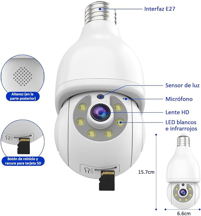 EASYTAO 2PCS Q17 Foco con Camara de Seguridad WiFi, 2MP Camara de Foco 360°, iCSee O Tris Home App, Base E27, Visión Nocturna, Audio Bidireccional, Detección de Movimiento, Compatible con Alexa.