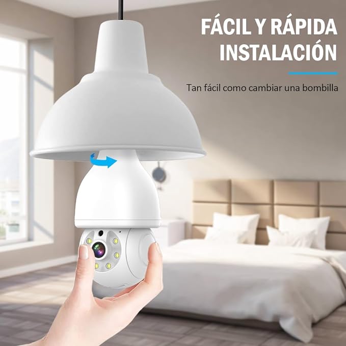 EASYTAO 2PCS Q17 Foco con Camara de Seguridad WiFi, 2MP Camara de Foco 360°, iCSee O Tris Home App, Base E27, Visión Nocturna, Audio Bidireccional, Detección de Movimiento, Compatible con Alexa.