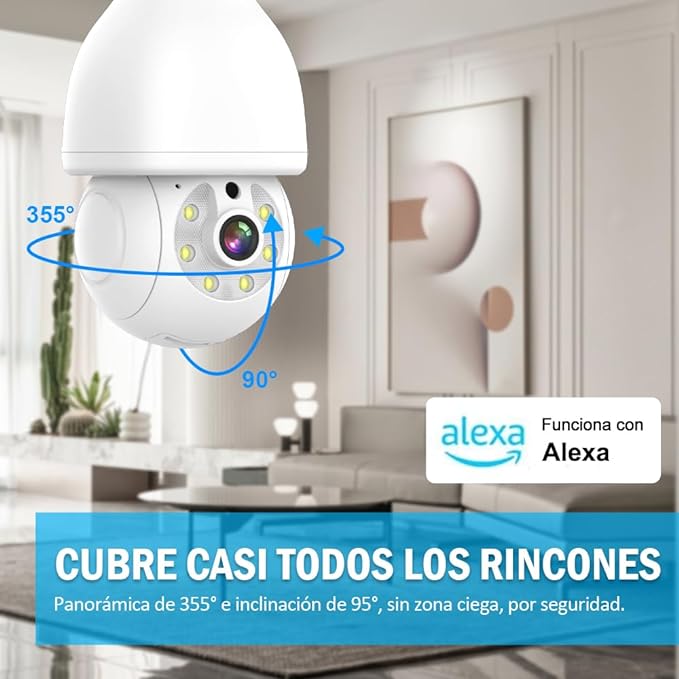 EASYTAO 2PCS Q17 Foco con Camara de Seguridad WiFi, 2MP Camara de Foco 360°, iCSee O Tris Home App, Base E27, Visión Nocturna, Audio Bidireccional, Detección de Movimiento, Compatible con Alexa.