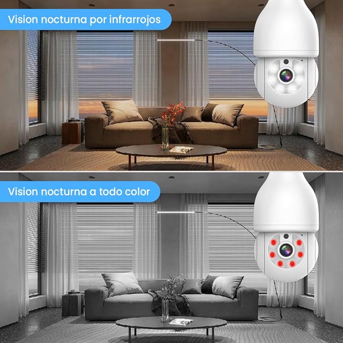 EASYTAO 2PCS Q17 Foco con Camara de Seguridad WiFi, 2MP Camara de Foco 360°, iCSee O Tris Home App, Base E27, Visión Nocturna, Audio Bidireccional, Detección de Movimiento, Compatible con Alexa.