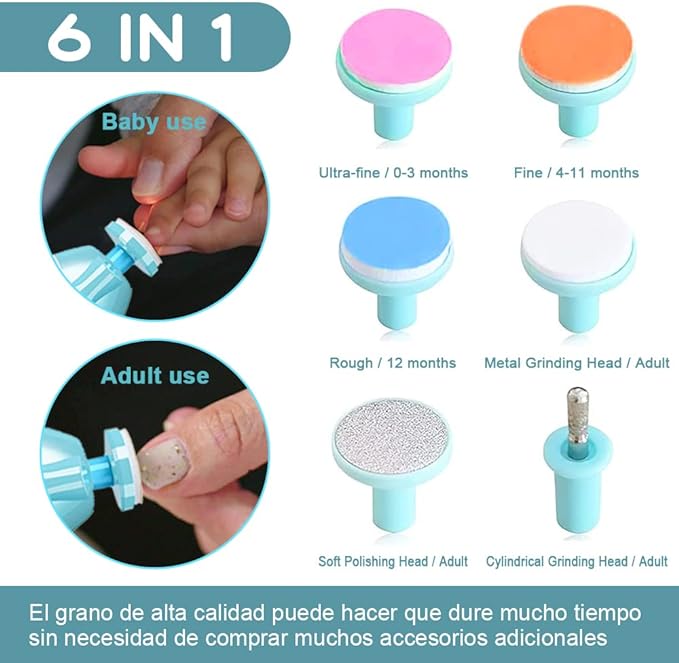 Lima de uñas bebe, VOICEPTT Set de Cuidado de uñas para Bebés 10 en 1, Pulidor de uñas para bebés Cortaúñas Versátiles con Luz LED.