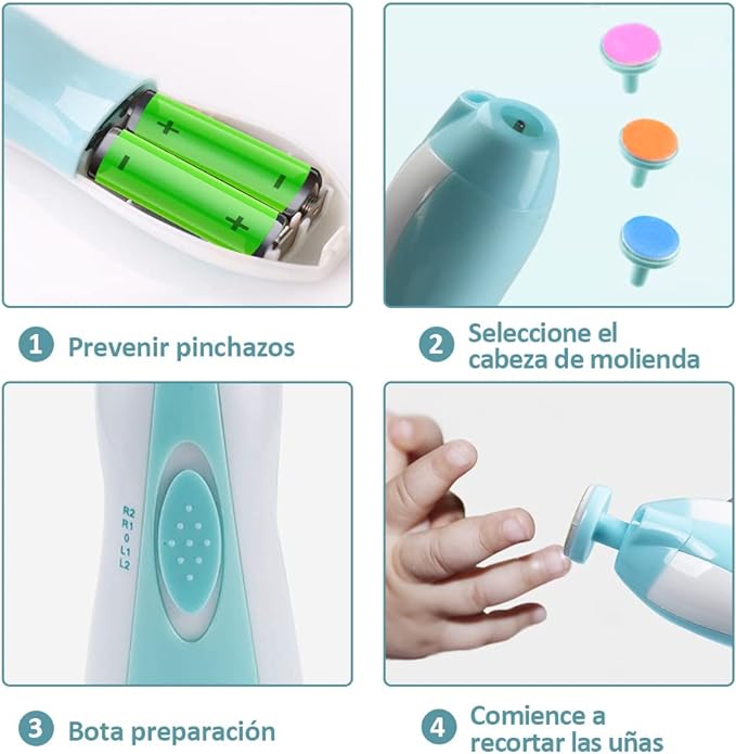 Lima de uñas bebe, VOICEPTT Set de Cuidado de uñas para Bebés 10 en 1, Pulidor de uñas para bebés Cortaúñas Versátiles con Luz LED.
