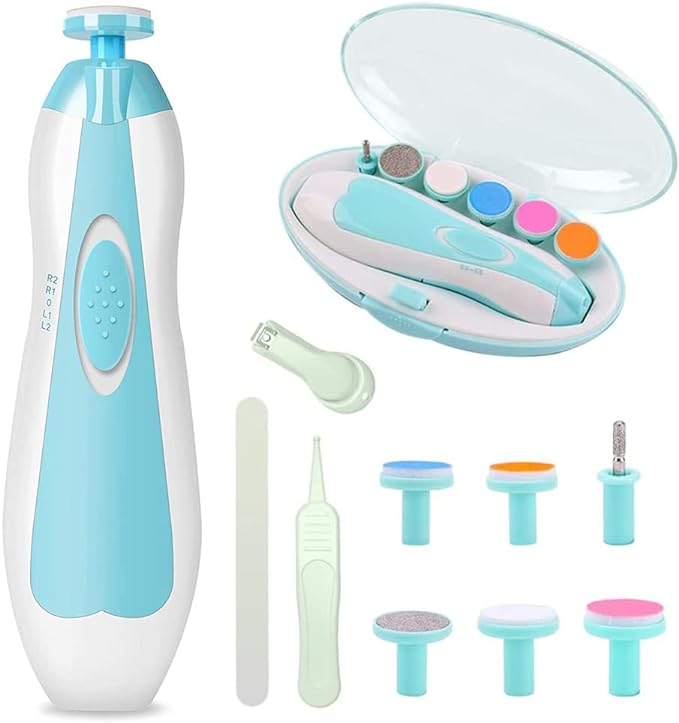 Lima de uñas bebe, VOICEPTT Set de Cuidado de uñas para Bebés 10 en 1, Pulidor de uñas para bebés Cortaúñas Versátiles con Luz LED.