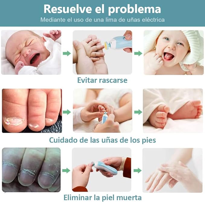 Lima de uñas bebe, VOICEPTT Set de Cuidado de uñas para Bebés 10 en 1, Pulidor de uñas para bebés Cortaúñas Versátiles con Luz LED.