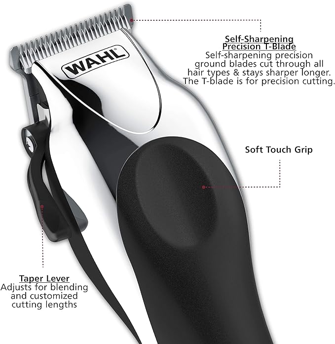 A Wahl - Maquina para cortar cabello -Kit completo de corte de pelo 79524-5201 Chrome Pro de 25 piezas.