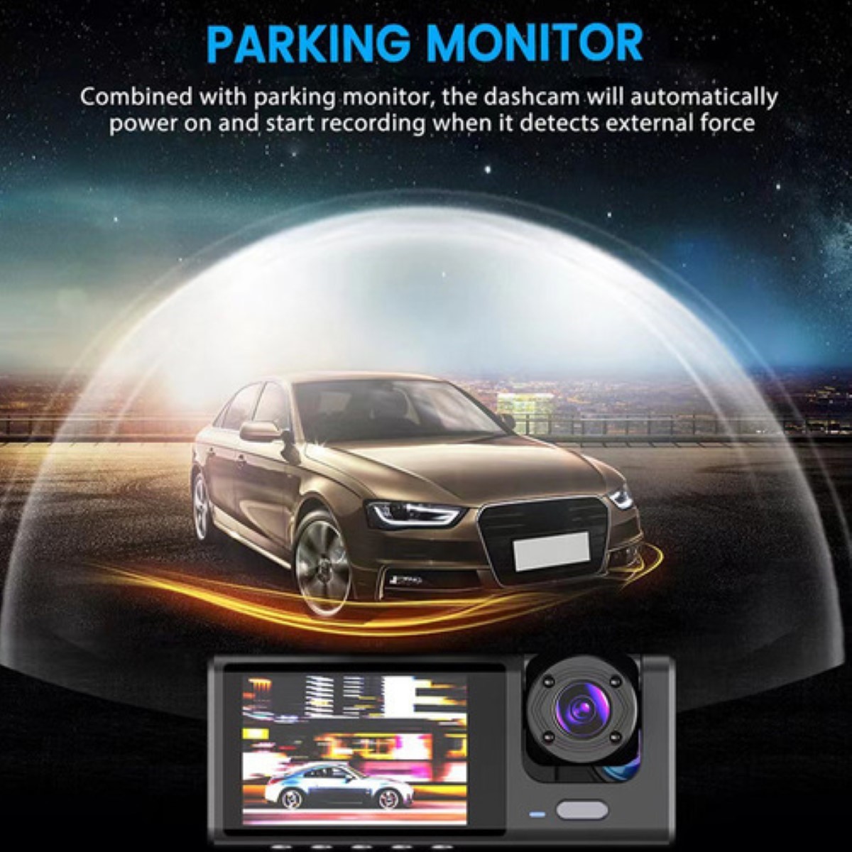 Espejo Retrovisor Transparente Para Coche Con 3 Cámaras negra