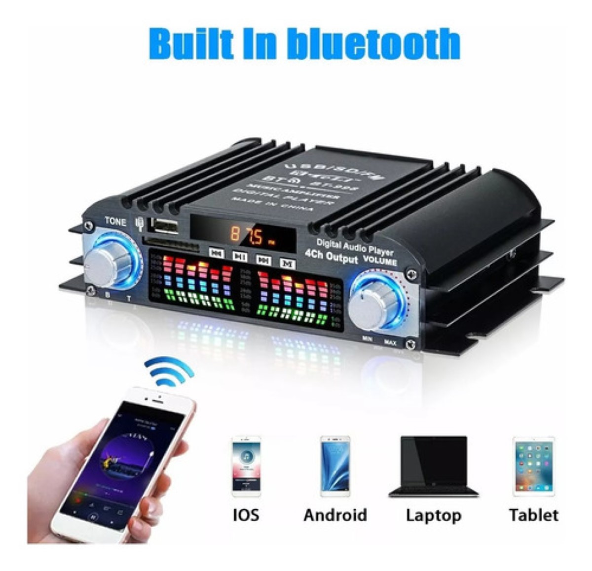 "Mini Amplificador 12v Coche De Audio Bt5.0 De 4 Canales "