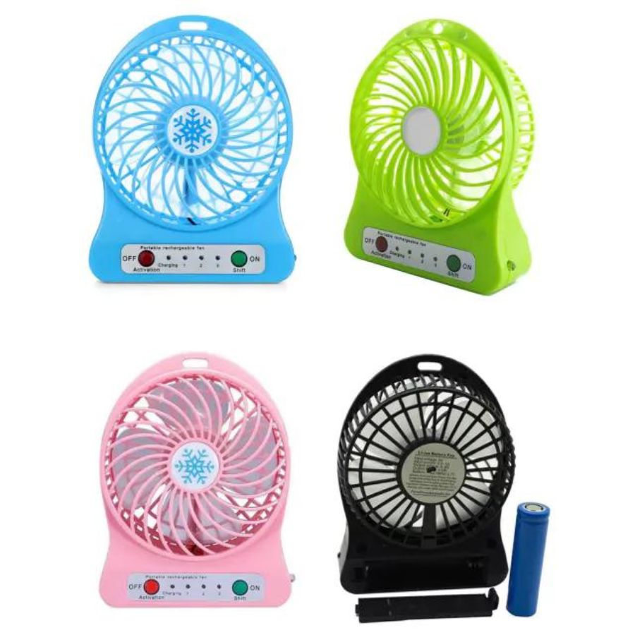 Mini ventilador escritorio recargable con luz led de 3 velocidades