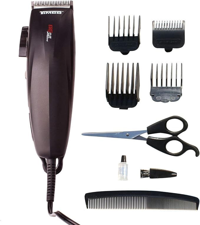 A Maquina para cortar cabello- Timco HCV-505 Kit de Peluquería para Corte de Cabello Doméstico, Máquina de Corte con Motor Potente (4 peines de corte intercambiables), Negro.