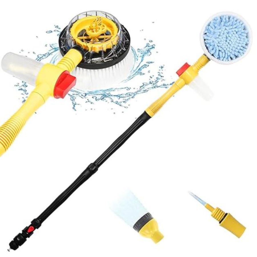 Kit 3 en 1 para lavado de carro automóvil con cepillo giratorio, pistola de agua y trapo de microfibra