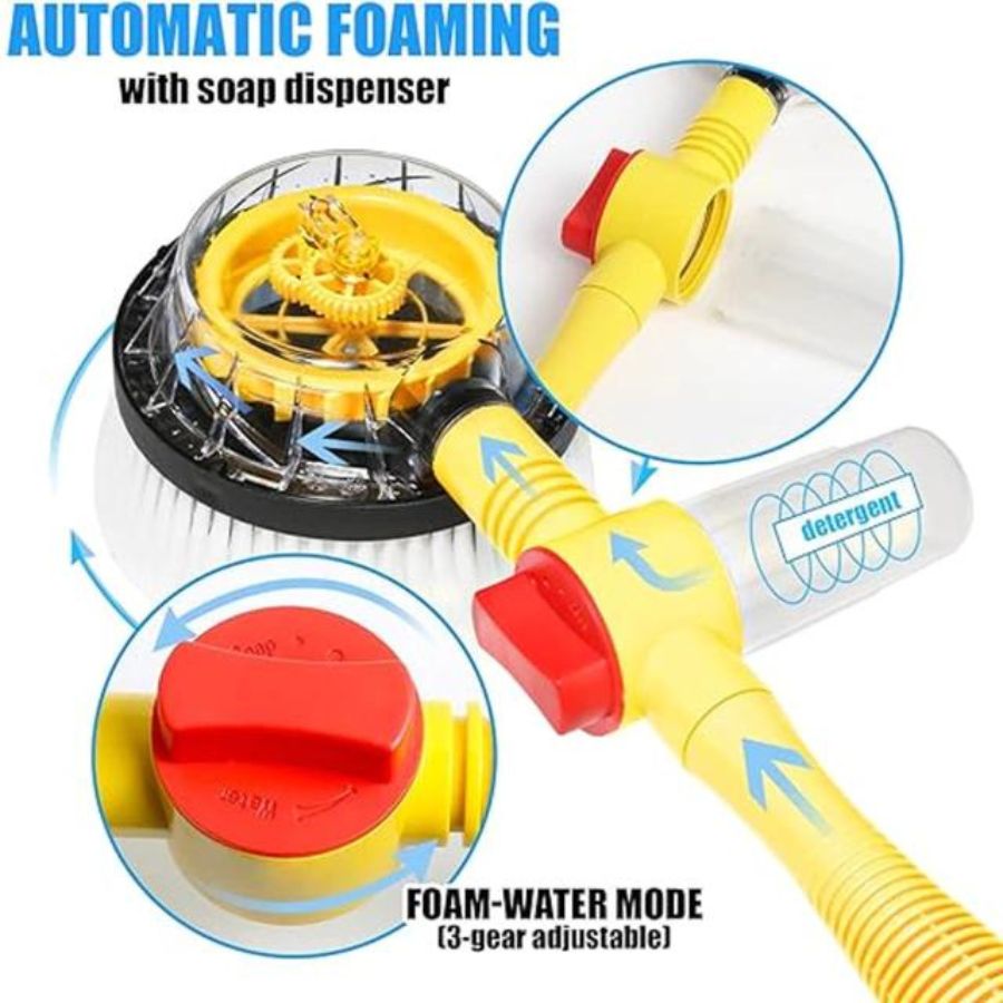 Kit 3 en 1 para lavado de carro automóvil con cepillo giratorio, pistola de agua y trapo de microfibra