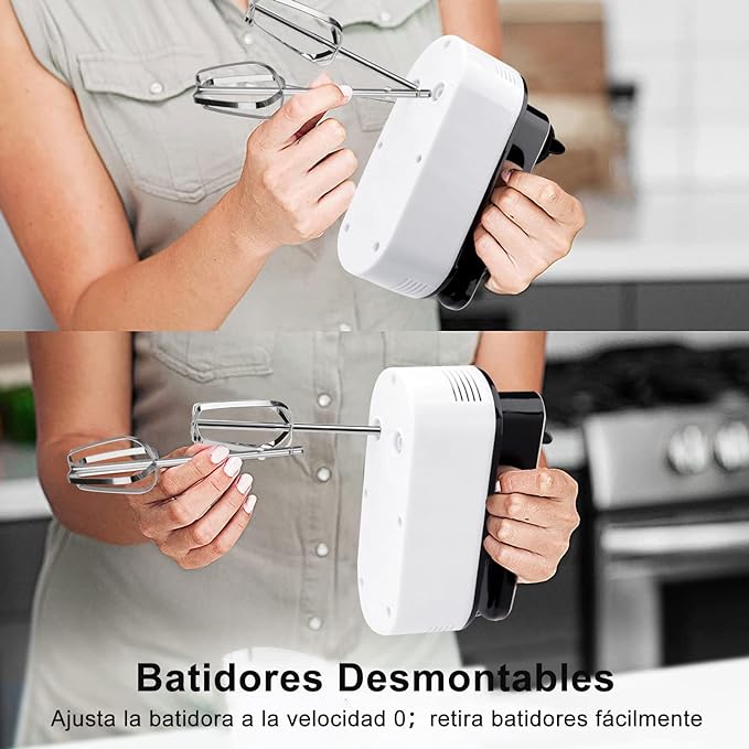 A Batidora Eléctrica Doméstico,Batidora de Mano de 5 Velocidades de 150 W,Batidora Amasadora Reposteria con 2 Varillas&2 Ganchos,Potente con Turbo Mezclador de Mano para Batir Alimentos,Huevos,Pasteles.