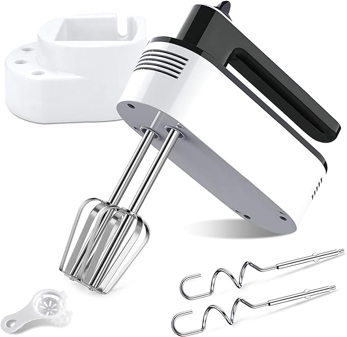 A Batidora Eléctrica Doméstico,Batidora de Mano de 5 Velocidades de 150 W,Batidora Amasadora Reposteria con 2 Varillas&2 Ganchos,Potente con Turbo Mezclador de Mano para Batir Alimentos,Huevos,Pasteles.