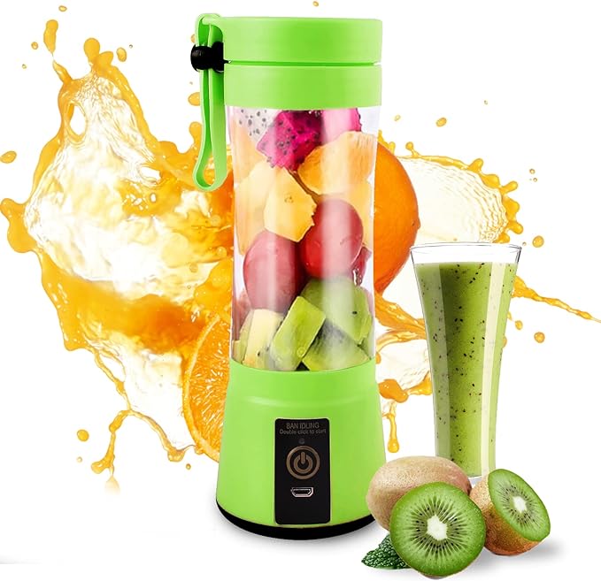 A Licuadora portátil Licuadora USB Recargable, Licuadora Portatil Para Papillas,Malteadas, Frutas Y Verduras, 6 3D Aspas, 380 ML (Green).