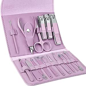 A Manicura Set 16 en 1 manicure kit acero inoxidable manicura y pedicura, conjunto de uñas de acero inoxidable, conjunto profesional de corte de uñas de belleza (Púrpura).