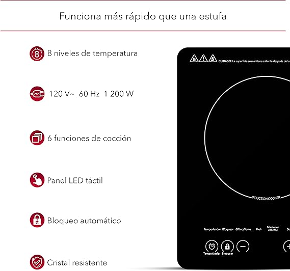 RCA Parrilla de Inducción de Cristal Templado (1 Quemador) RC-12A3.