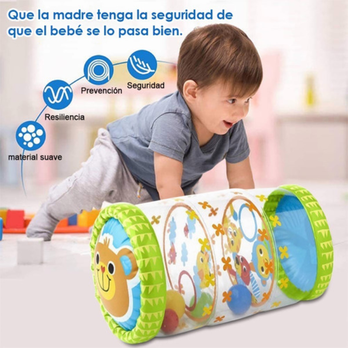 Cilindro Inflable Para Bebé Estimulación Gateo verde